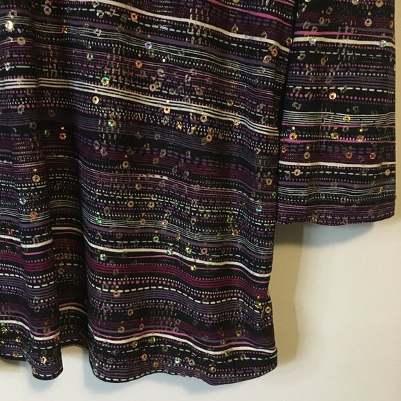 Peter Nygard Stretchy Striped + Itty Bitty Rosette Sequin Top - Picture 4 of 16